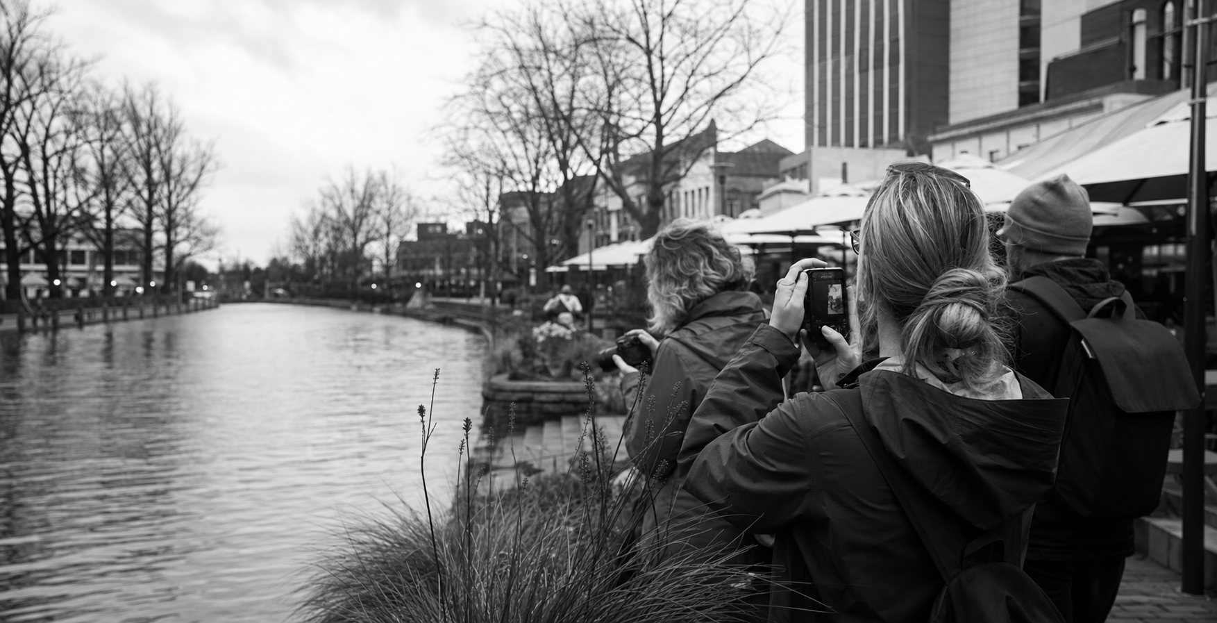 Black and white photo walk scene